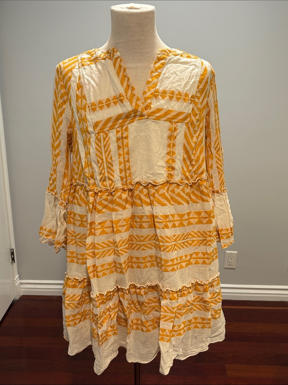 Belle Isle by Torrid 00 (M) Bell Sleeve Women’s Boho Tunic Dress White Stripe